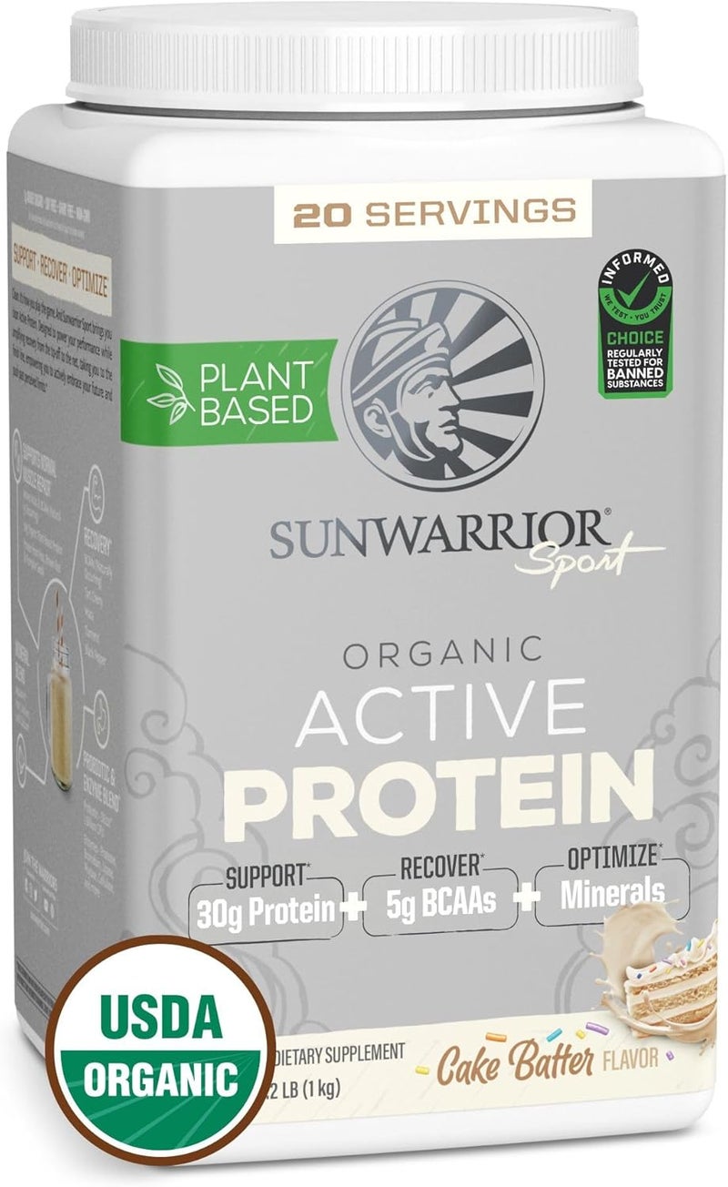 Sunwarrior Organic Plant Based Protein Powder  Vegan Organic Protein Powder with BCAA Amino Acids Plus Recovery Minerals  Botanicals  NonGMO Soy Dairy  Gluten Free Cake Batter 20 Servings - Image 1
