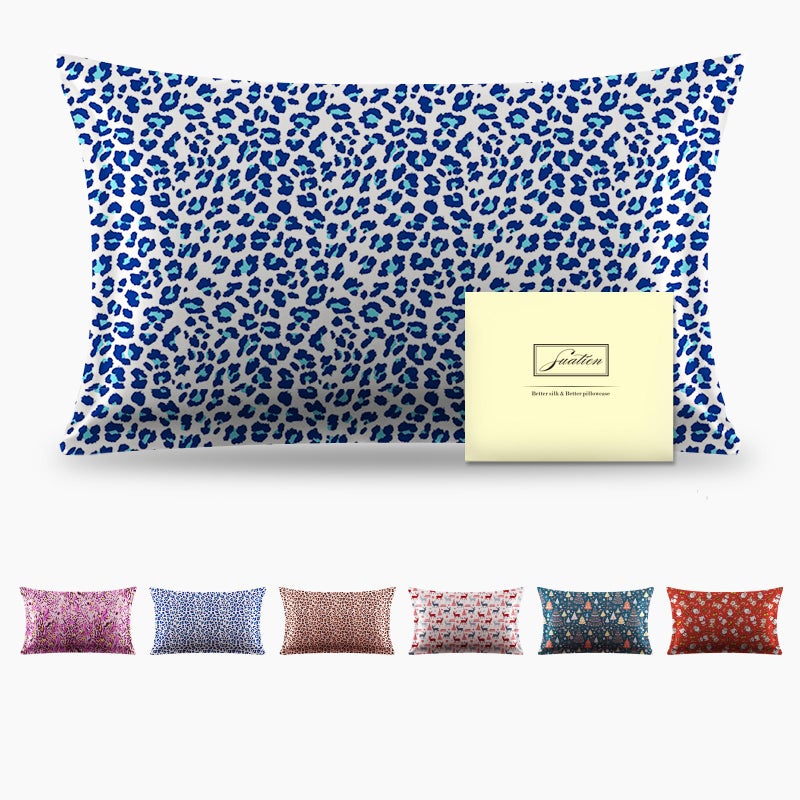 Suatien Mulberry Silk Pillowcase for Hair and Skin Standard Size Leopard Print Pillow Cases with Zipper Soft Breathable Smooth Cooling Covers for Sleeping (Blue Leopard, 20"X 26",1Pcs) - Image 1