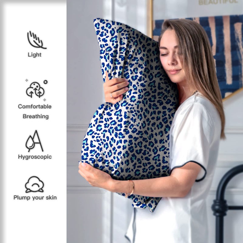 Suatien Mulberry Silk Pillowcase for Hair and Skin Standard Size Leopard Print Pillow Cases with Zipper Soft Breathable Smooth Cooling Covers for Sleeping (Blue Leopard, 20"X 26",1Pcs) - Image 4