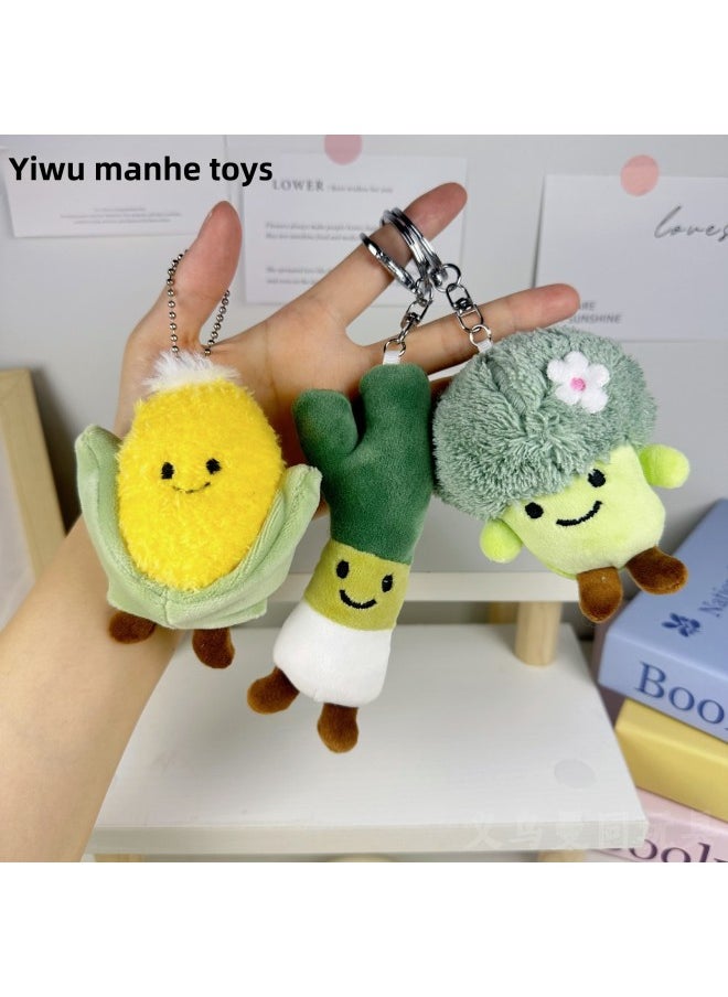 Abstract Vegetables Garlic Broccoli Pendant Plush Doll Cute Doll Corn Bamboo Shoots Keychain Bag Pendant-Color:Corn-bead Chain Style-Height:10cm  - Image 3