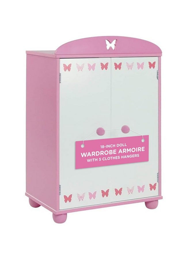Emily Rose 18 Inch Doll Wooden Furniture - Clothes & Accessories Storage Closet Armoire | 18" Doll Clothing Pink Wardrobe, Includes 5 Wooden Hangers | Compatible With 18-In American Girl Doll Clothes  - Image 1