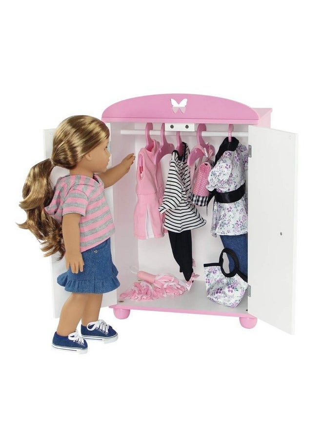 Emily Rose 18 Inch Doll Wooden Furniture - Clothes & Accessories Storage Closet Armoire | 18" Doll Clothing Pink Wardrobe, Includes 5 Wooden Hangers | Compatible With 18-In American Girl Doll Clothes  - Image 3