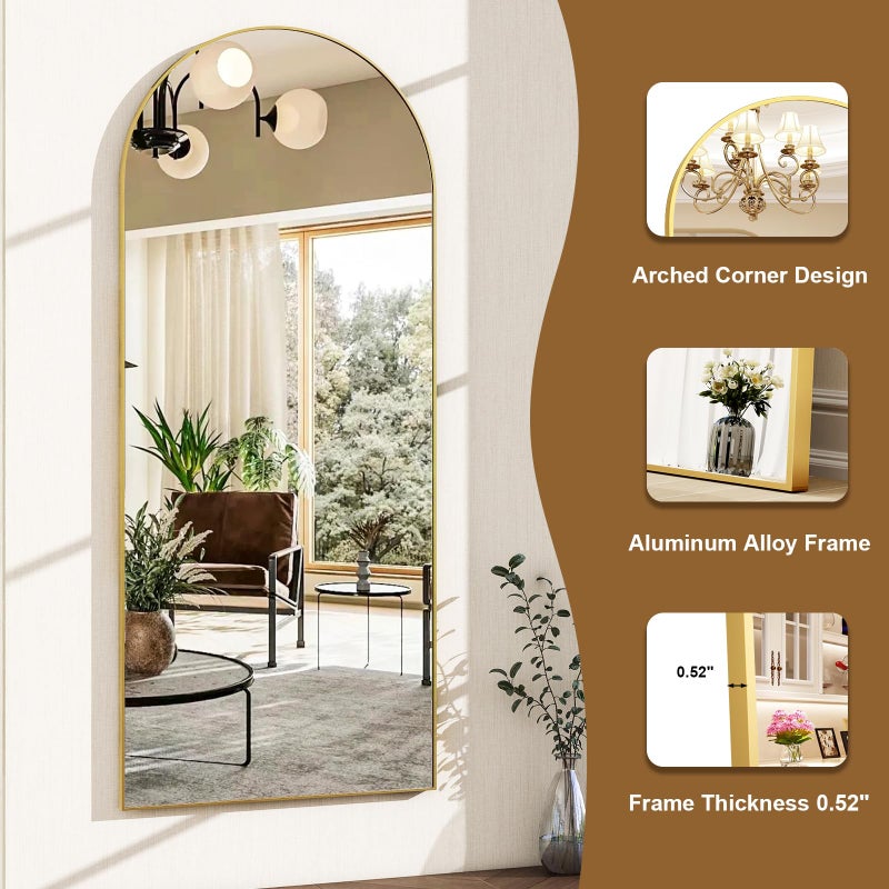 HARRITPURE 56"x21"Full Length Mirror Arch Floor Mirrors with Aluminum Alloy Frame Free-Standing Wall Mounted or Leaning Large Bedroom Dressing Mirror Modern & Contemporary Decor for Home,Gold - Image 3