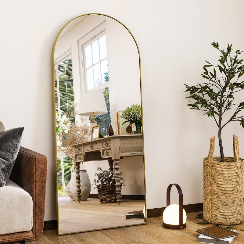 HARRITPURE 56"x21"Full Length Mirror Arch Floor Mirrors with Aluminum Alloy Frame Free-Standing Wall Mounted or Leaning Large Bedroom Dressing Mirror Modern & Contemporary Decor for Home,Gold - Image 1