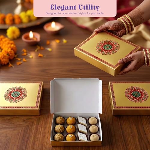 LOVENSPIRE Mandala Sweet Boxes for Indian Sweets – Empty Mithai Box for Ladoo, Candy, Cookies – Wedding, Pooja, Return Gift Packaging 1KG Box 10Pcs - Image 3
