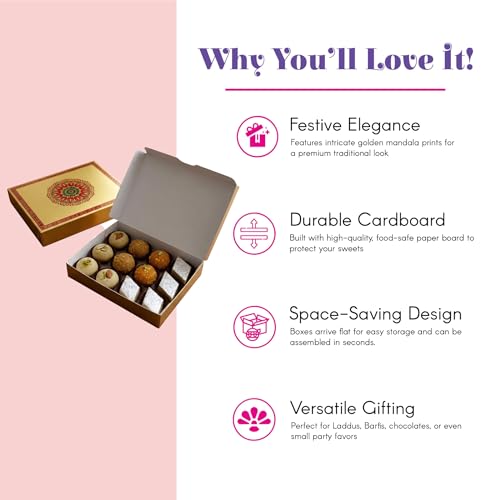 LOVENSPIRE Mandala Sweet Boxes for Indian Sweets – Empty Mithai Box for Ladoo, Candy, Cookies – Wedding, Pooja, Return Gift Packaging 1KG Box 10Pcs - Image 2