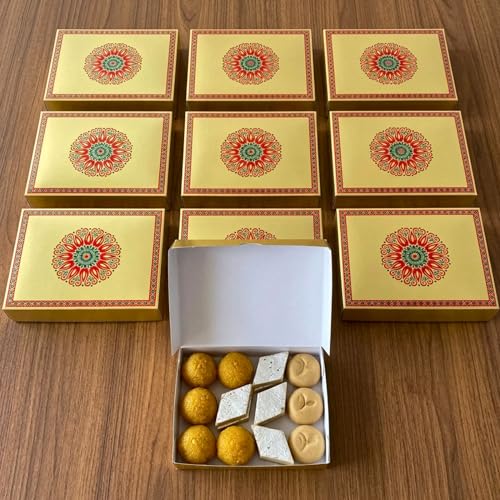 LOVENSPIRE Mandala Sweet Boxes for Indian Sweets – Empty Mithai Box for Ladoo, Candy, Cookies – Wedding, Pooja, Return Gift Packaging 1KG Box 10Pcs - Image 1