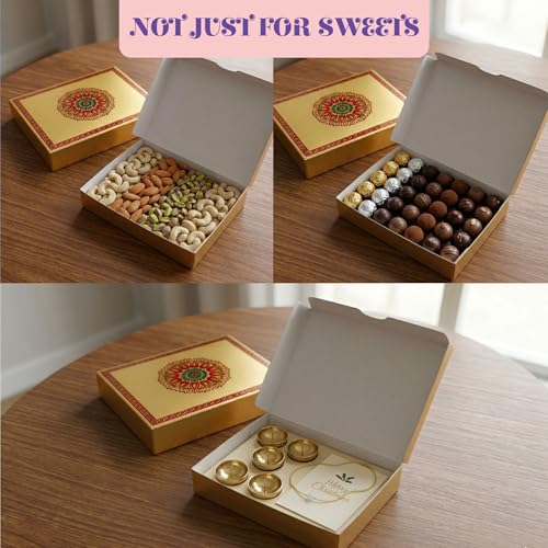 LOVENSPIRE Mandala Sweet Boxes for Indian Sweets – Empty Mithai Box for Ladoo, Candy, Cookies – Wedding, Pooja, Return Gift Packaging 1KG Box 10Pcs - Image 5