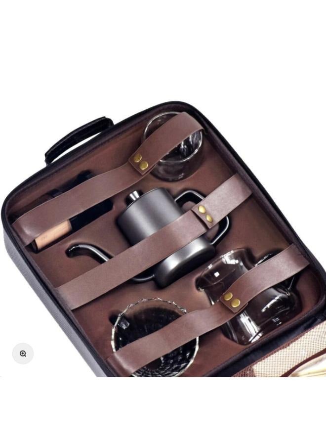 Set of Travel Coffee Gift Set with Goose Neck Kettle Digital Scale Double Walled Glass Mug Glass Server Manual Grinder Glass Dipper 100 pcs Paper Filter and Scope for Drip Coffee TS-05 - Image 3