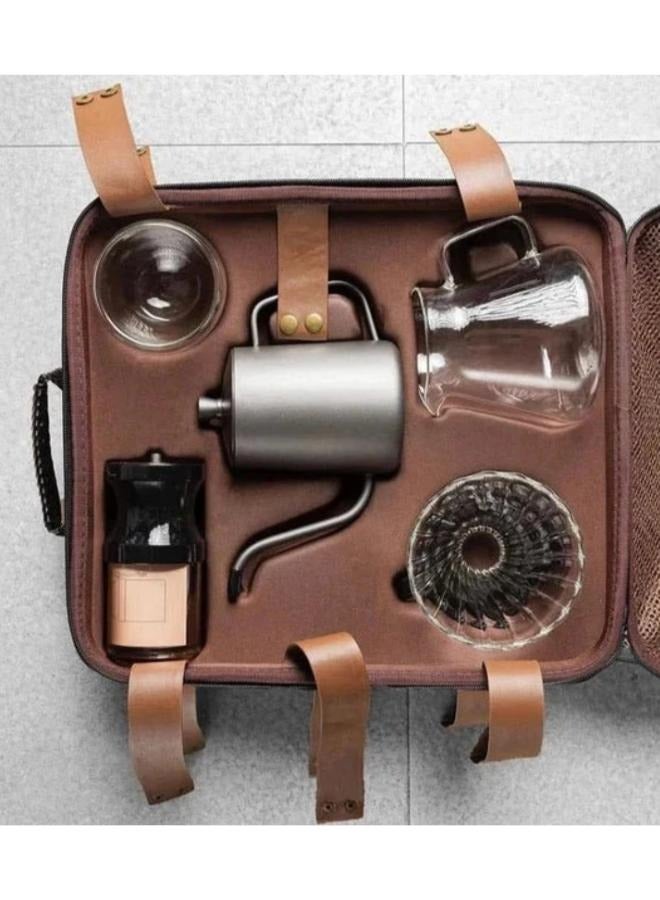 Set of Travel Coffee Gift Set with Goose Neck Kettle Digital Scale Double Walled Glass Mug Glass Server Manual Grinder Glass Dipper 100 pcs Paper Filter and Scope for Drip Coffee TS-05 - Image 4