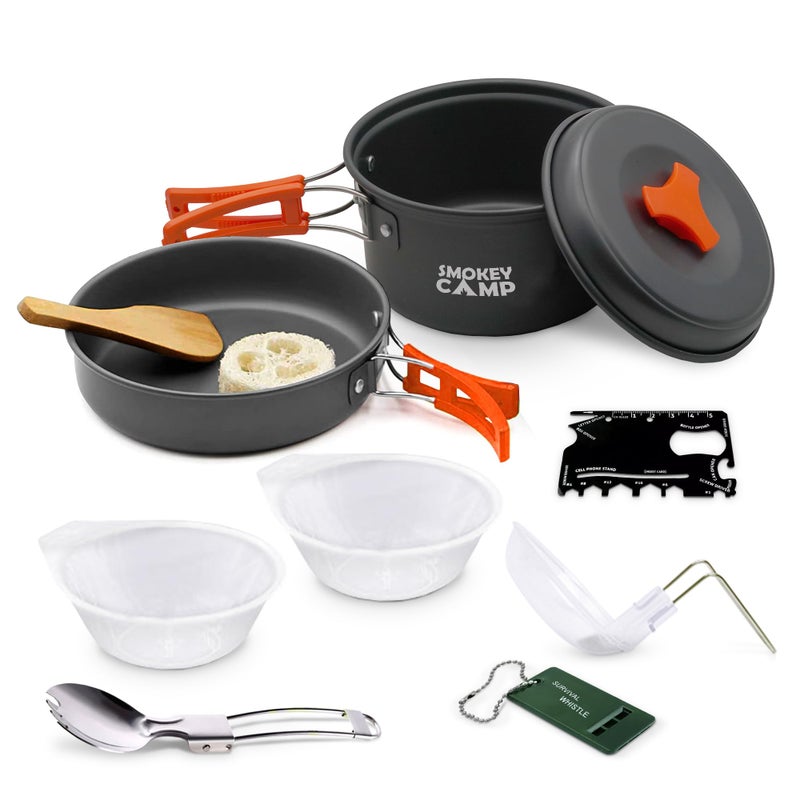 Smokey Camp 11 Pcs Smokey Camp Backpacking Cooking Set - Compact Camping Cookware Mess Kit, All in One Camping Cooking Set, Non-Stick Camping Cookware Kit, Hiking, Picnic, Outdoor & Camping Cookware Set - Image 1