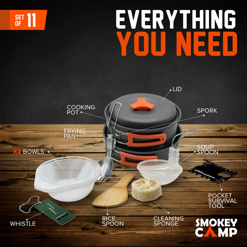 Smokey Camp 11 Pcs Smokey Camp Backpacking Cooking Set - Compact Camping Cookware Mess Kit, All in One Camping Cooking Set, Non-Stick Camping Cookware Kit, Hiking, Picnic, Outdoor & Camping Cookware Set - Image 3