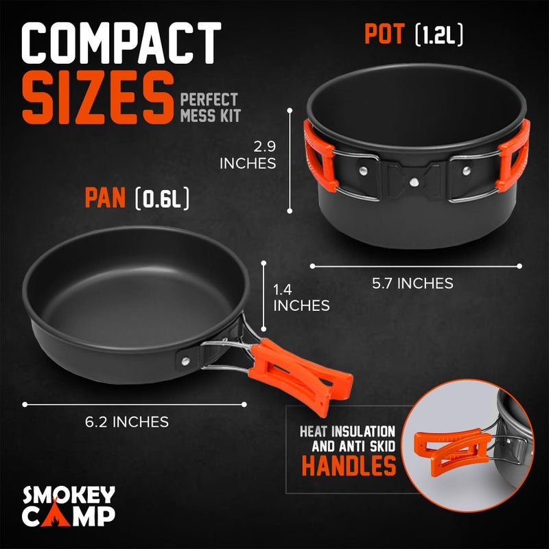 Smokey Camp 11 Pcs Smokey Camp Backpacking Cooking Set - Compact Camping Cookware Mess Kit, All in One Camping Cooking Set, Non-Stick Camping Cookware Kit, Hiking, Picnic, Outdoor & Camping Cookware Set - Image 4