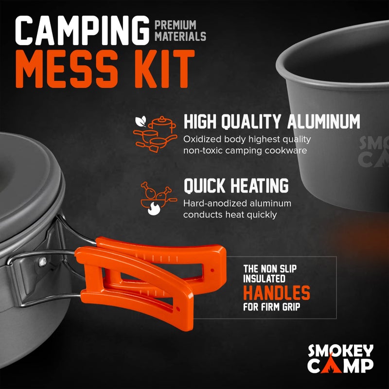 Smokey Camp 11 Pcs Smokey Camp Backpacking Cooking Set - Compact Camping Cookware Mess Kit, All in One Camping Cooking Set, Non-Stick Camping Cookware Kit, Hiking, Picnic, Outdoor & Camping Cookware Set - Image 5