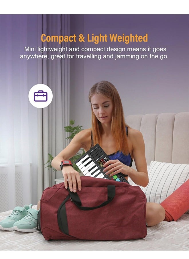 KONIX - MIDI Keyboard Controller 25 Key USB MIDI Keyboard with 8 Backlit Drum Pads, 8 Knobs, OLED Display, Portable MIDI Keyboard Controller for Music Production - Image 1