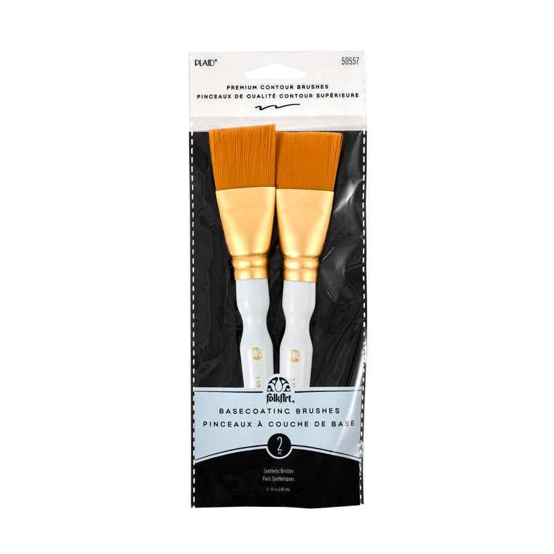 Plaid Enterprises 50557E Enterprises Inc 50557E Taklon Flat Brush Gold 2Piece 2Pkg