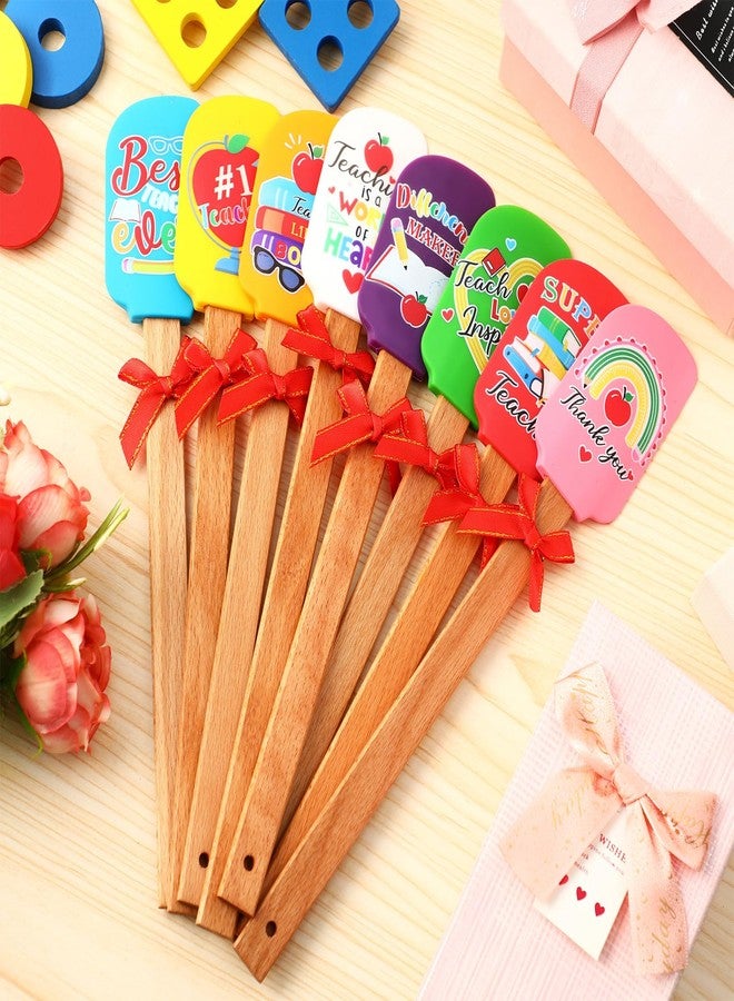 Layhit 8 Pcs Christmas Silicone Spatulas Teacher Appreciation Theme Spatula with Red Ribbon Bows Wooden Handle for Teachers Appreciation Day Holiday Gifts Graduation - Image 4