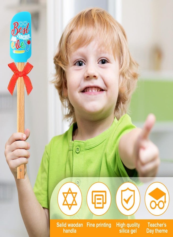 Layhit 8 Pcs Christmas Silicone Spatulas Teacher Appreciation Theme Spatula with Red Ribbon Bows Wooden Handle for Teachers Appreciation Day Holiday Gifts Graduation - Image 2