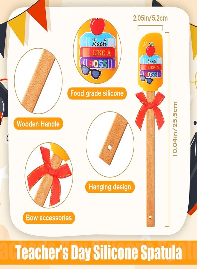 Layhit 8 Pcs Christmas Silicone Spatulas Teacher Appreciation Theme Spatula with Red Ribbon Bows Wooden Handle for Teachers Appreciation Day Holiday Gifts Graduation - Image 3