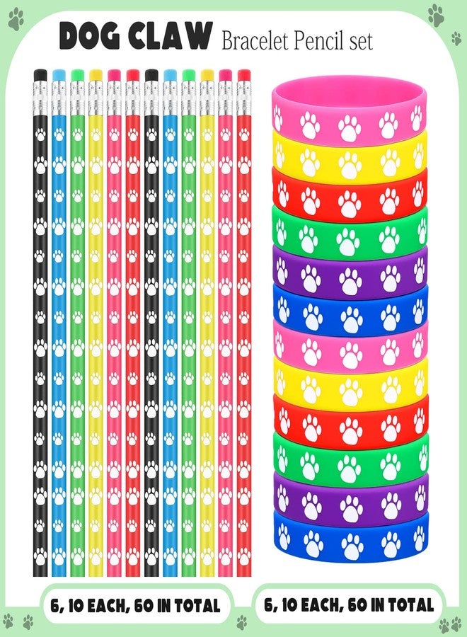 Harloon 120 Pcs Paw Print Rubber Bracelets Pencil Sets Back to School Gifts Bulk Multicolor Silicone Stretch Wristbands Wooden Paw Print Pencil Dog Pencils for Fun School Supplies and Reward Prizes - Image 3
