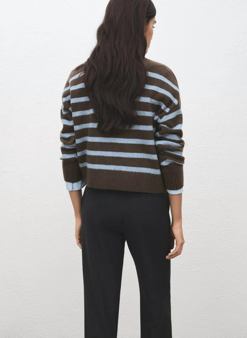 MANGO Oversized striped turtleneck sweater