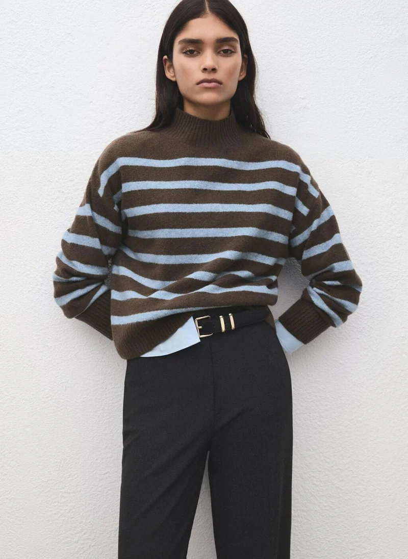 MANGO Oversized striped turtleneck sweater