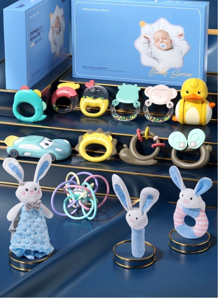 Jule طقم هدايا للمواليد من 15 قطعة - مجموعة تتكون من 13 جرس يدوي للعض والتخفيف للأطفال - Image 3