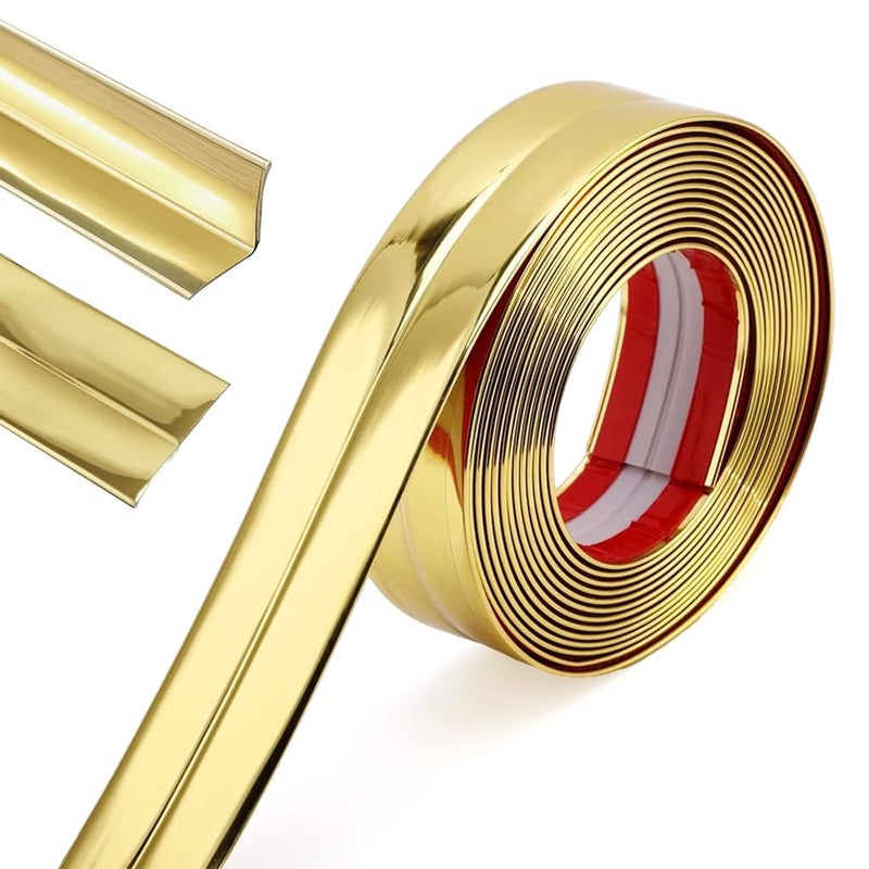 HASTHIP ® 1 لفافة من زينة الجدران الذهبية - زينة جدران PVC مرنة وحراس زوايا وشريط سيليكون، تطبق على حواف الطاولات وإطارات الأبواب وقوائم القاعدة للحماية والتزيين، 9.84 قدم × 0.78 بوصة - Image 1