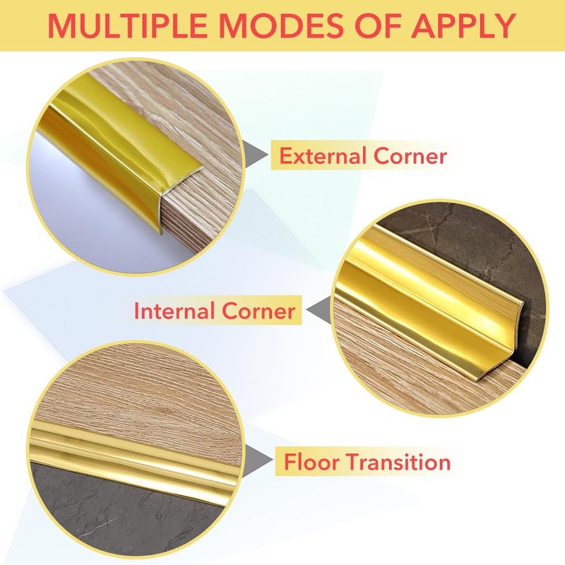 HASTHIP ® 1 لفافة من زينة الجدران الذهبية - زينة جدران PVC مرنة وحراس زوايا وشريط سيليكون، تطبق على حواف الطاولات وإطارات الأبواب وقوائم القاعدة للحماية والتزيين، 9.84 قدم × 0.78 بوصة - Image 3