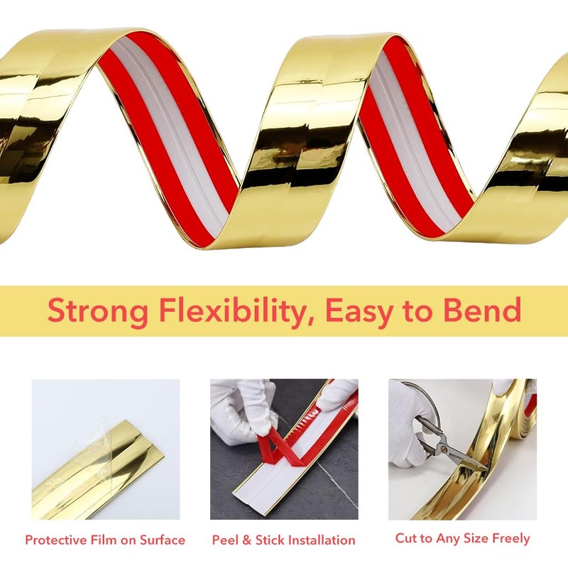 HASTHIP ® 1 لفافة من زينة الجدران الذهبية - زينة جدران PVC مرنة وحراس زوايا وشريط سيليكون، تطبق على حواف الطاولات وإطارات الأبواب وقوائم القاعدة للحماية والتزيين، 9.84 قدم × 0.78 بوصة - Image 4