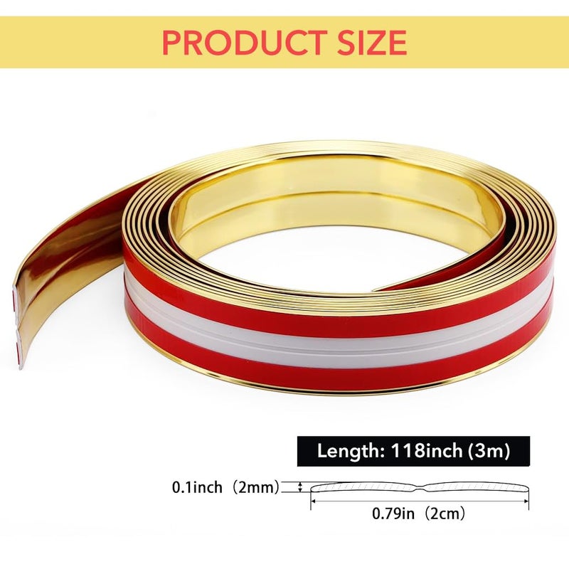 HASTHIP ® 1 لفافة من زينة الجدران الذهبية - زينة جدران PVC مرنة وحراس زوايا وشريط سيليكون، تطبق على حواف الطاولات وإطارات الأبواب وقوائم القاعدة للحماية والتزيين، 9.84 قدم × 0.78 بوصة - Image 2