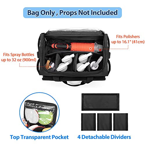 samdew Large Detailing Bag, Detail Organizer for Auto Detailing Supplies Storage, Car Cleaning Caddy for Vehicle Wash Tools, Car Care Box for Detailing Bottles, Towel, Buffer and More, Bag Only - Image 2