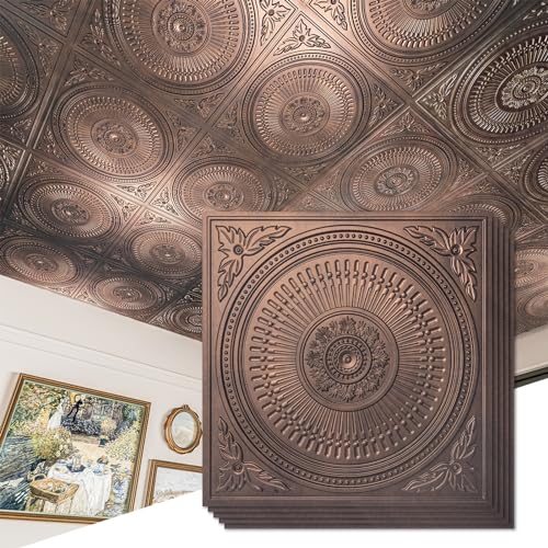 Art3d 12-Pack Drop Ceiling Tiles 2x2 FT, Decorative Easy Install PVC Ceiling Panels for Interior Kitchen Bathroom Basement, 24x24 Inch, Antique Copper - Image 1