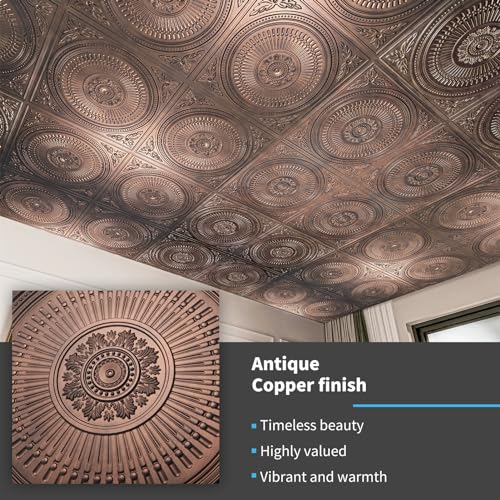 Art3d 12-Pack Drop Ceiling Tiles 2x2 FT, Decorative Easy Install PVC Ceiling Panels for Interior Kitchen Bathroom Basement, 24x24 Inch, Antique Copper - Image 3