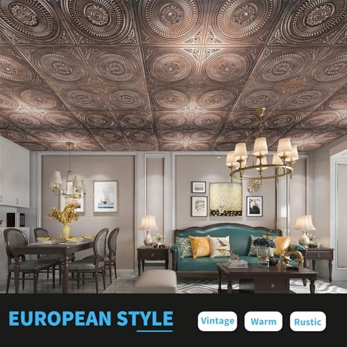 Art3d 12-Pack Drop Ceiling Tiles 2x2 FT, Decorative Easy Install PVC Ceiling Panels for Interior Kitchen Bathroom Basement, 24x24 Inch, Antique Copper - Image 2