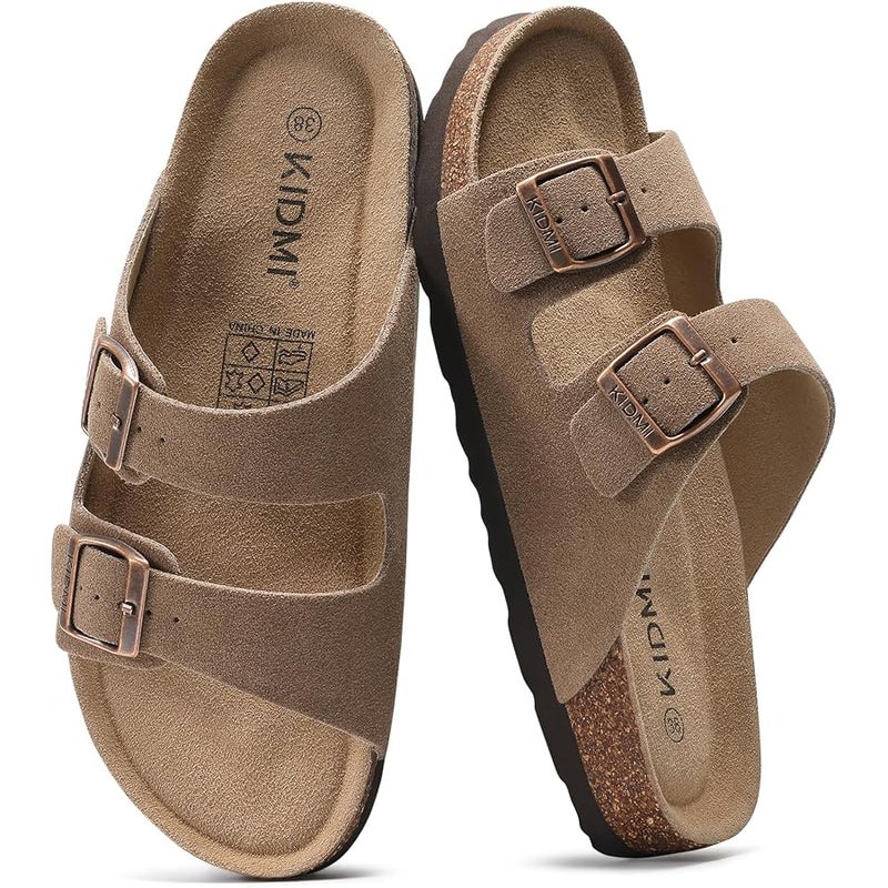 KIDMI Unisex Summer Sandals Arch Support Cork Footbed Slide Sandals with Double Adjustable Buckle for Women Men - Image 1