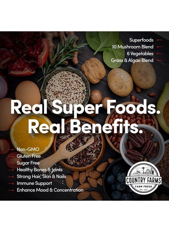 COUNTRY FARMS Collagen Peptides Powder with Greens Dietary Powder Supplement (Type I, III) for Skin Hair Nail and Joints, Dairy/Gluten/Sugar Free, Energizing Superfoods, Natural, 10.6 Oz 30 Servings  - Image 3