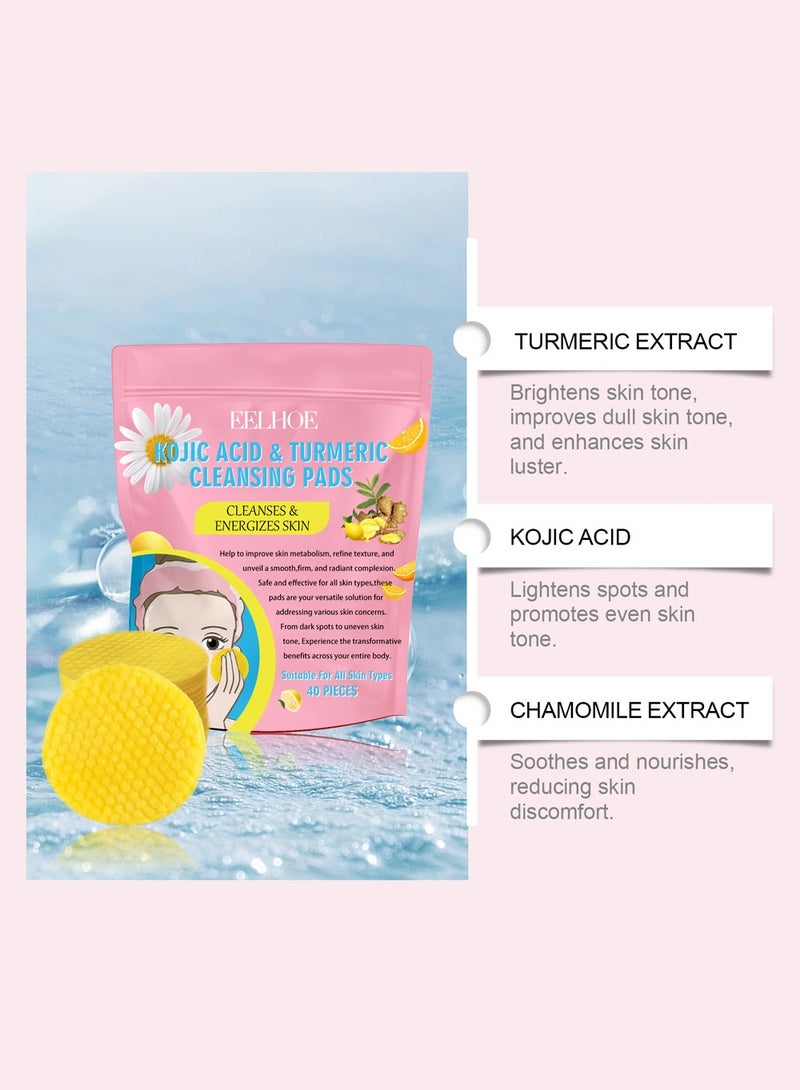 EELHOE Turmeric Koji Acid Cleansing Pads for Face- Kojic Acid and Turmeric Cleansing Pads for Dark Spots, Acne, Exfoliator and Oil, Improve Dull Skin Tone and Enhance Skin Luster,40PCS - Image 2