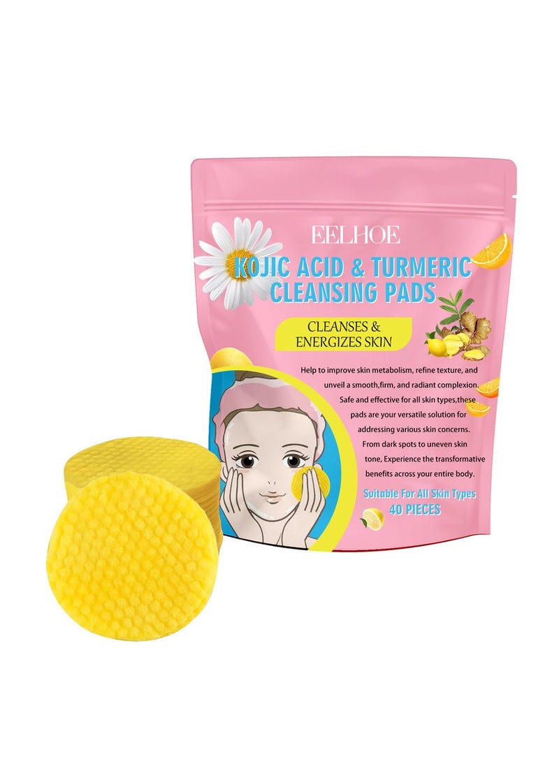 EELHOE Turmeric Koji Acid Cleansing Pads for Face- Kojic Acid and Turmeric Cleansing Pads for Dark Spots, Acne, Exfoliator and Oil, Improve Dull Skin Tone and Enhance Skin Luster,40PCS - Image 1