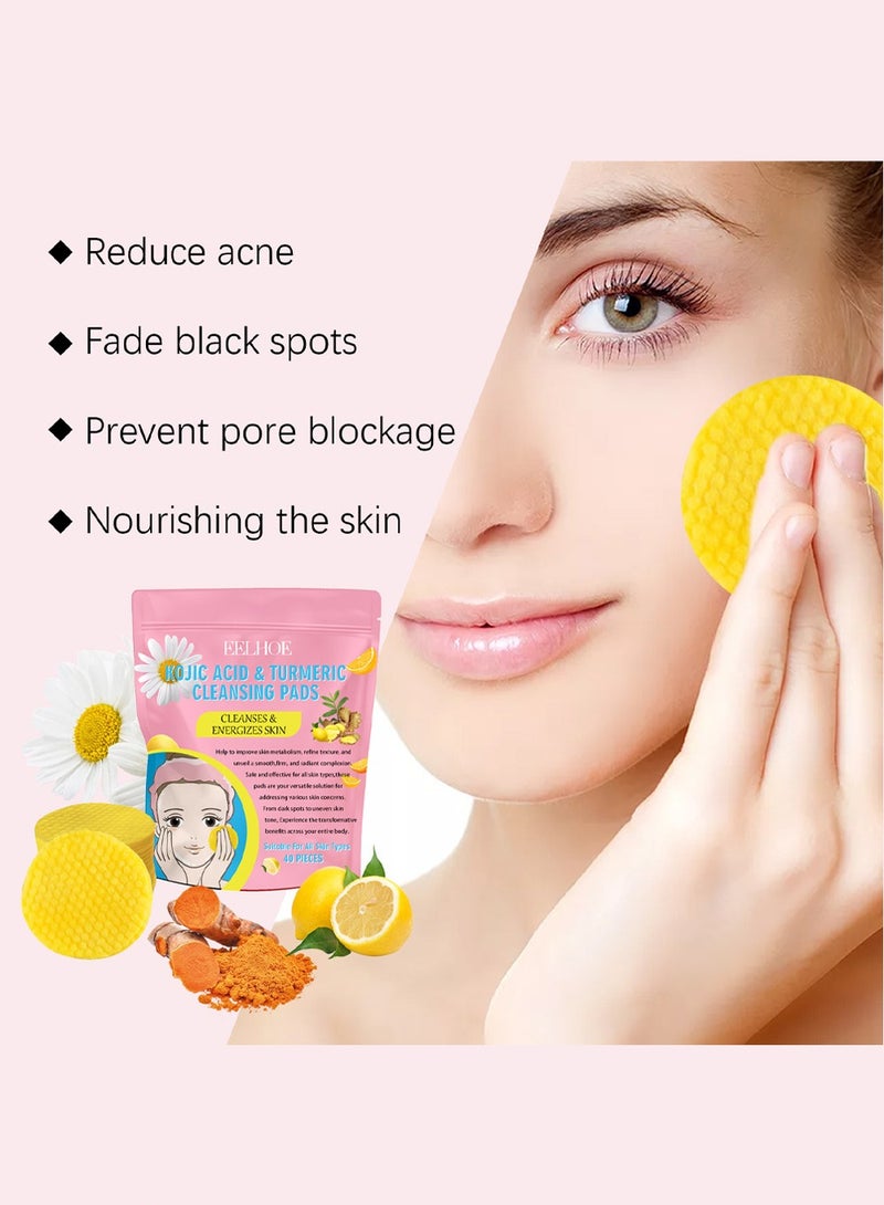 EELHOE Turmeric Koji Acid Cleansing Pads for Face- Kojic Acid and Turmeric Cleansing Pads for Dark Spots, Acne, Exfoliator and Oil, Improve Dull Skin Tone and Enhance Skin Luster,40PCS - Image 3