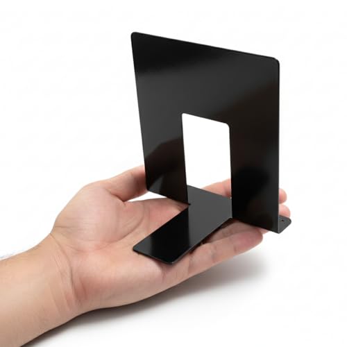 Spillbox Metal Non Slip Bookend Book Shelves | Book Stand |Home Decor | Book Holder| Case | Bracket | Book Holder Stand | Heavy Duty | Set | Book Ends for Office, Home - U Cut Small(Black) - Image 3