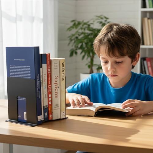 Spillbox Metal Non Slip Bookend Book Shelves | Book Stand |Home Decor | Book Holder| Case | Bracket | Book Holder Stand | Heavy Duty | Set | Book Ends for Office, Home - U Cut Small(Black) - Image 4