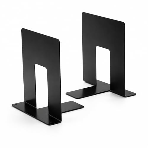 Spillbox Metal Non Slip Bookend Book Shelves | Book Stand |Home Decor | Book Holder| Case | Bracket | Book Holder Stand | Heavy Duty | Set | Book Ends for Office, Home - U Cut Small(Black) - Image 1