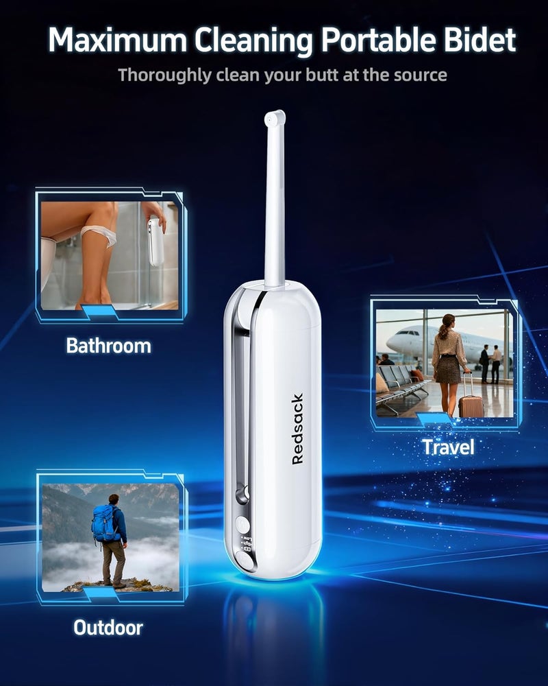 Redsack Electric Portable Bidet for Travel, Rechargeable USB-C Handheld High Pressure Sprayer, Camping 6.8oz Smart Foldable Water Storage, 2000mAh Battery Long Life, Personal Cleaner for Men & Women (White) - Image 2