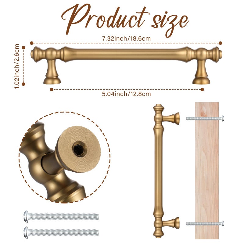 Shimeyao 10 Pack Champagne Gold Cabinet Pulls 5"(128 mm) Hole Center Vintage Cabinet Pulls Handles Drawer Handles Closet for Kitchen Bathroom Drawer Dresser Pull Hardware Hole Center - Image 2