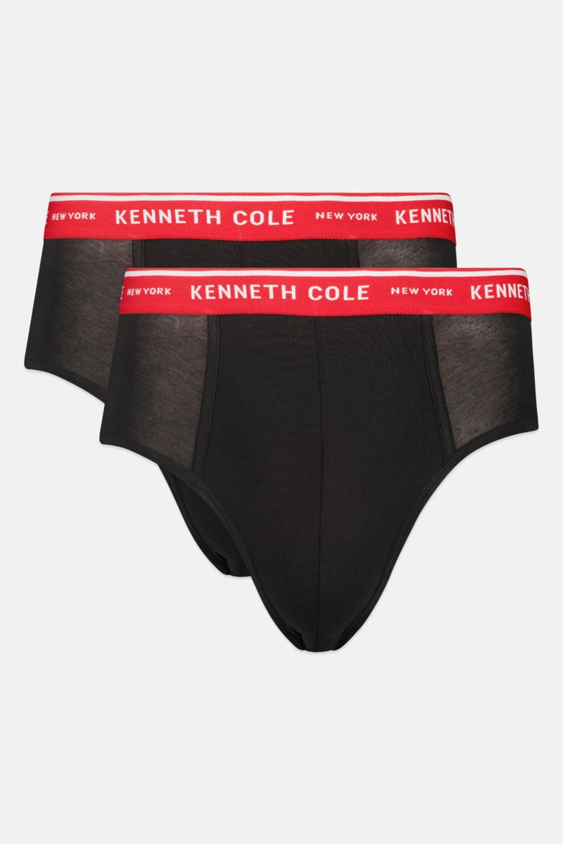 Kenneth Cole Men 2 Pack Brand Logo Briefs, Black - Image 1