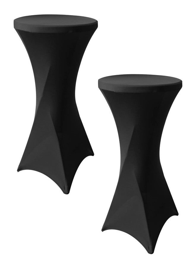 SUNTQ Cocktail Table Covers 32x43, Black Spandex Fitted Cocktail Tablecloth, Stretch Round Highboy Table Cloth for Parties, Birthday, Outdoor Events, Banquet, Tradeshows - Image 1