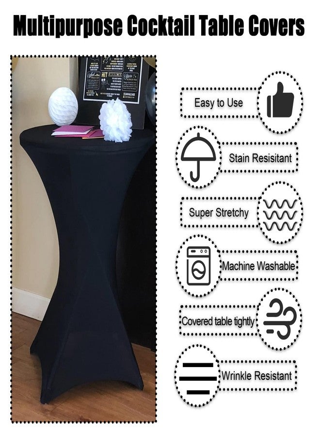 SUNTQ Cocktail Table Covers 32x43, Black Spandex Fitted Cocktail Tablecloth, Stretch Round Highboy Table Cloth for Parties, Birthday, Outdoor Events, Banquet, Tradeshows - Image 2