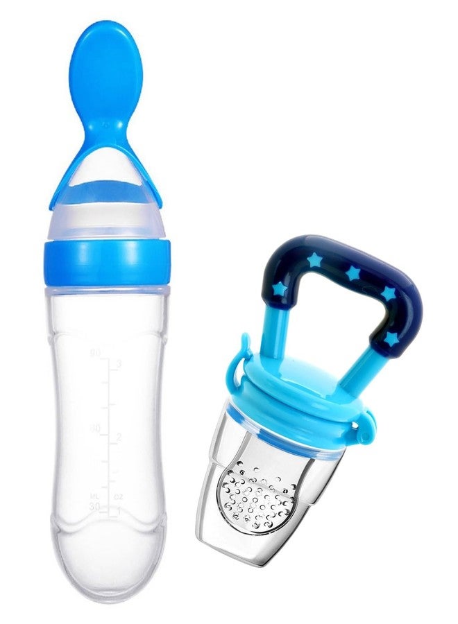 Joy Buzz Baby Feeding Product | Combo of Babies Silicone Spoon Food Feeder 190ml & Fruit Nibbler Pack of 2 (Blue Nibbler) - Image 1