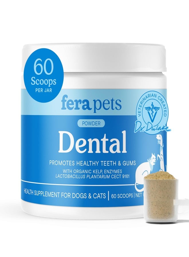 Fera Pets Cat & Dog Dental Support Powder - Supports Fresh Breath - Promotes Healthy Teeth and Gums - Targets Tartar Build-Up - Includes Kelp, Enzymes & Postbiotics - 60 Scoops - Image 1